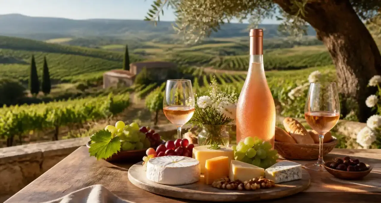 Table d'accords mets et vins sur la terrasse d'un domaine viticole de Provence