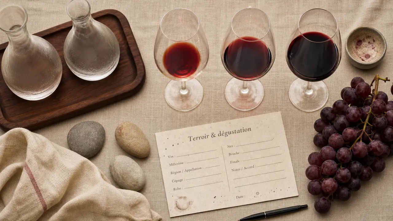 Dégustation de vin châteauneuf du pape : 35 €, verres et plateau de dégustation
