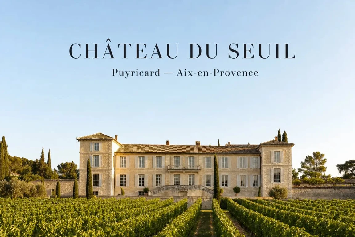 Château du Seuil vins Coteaux Aix-en-Provence, vue patrimoniale du domaine viticole et des vignes