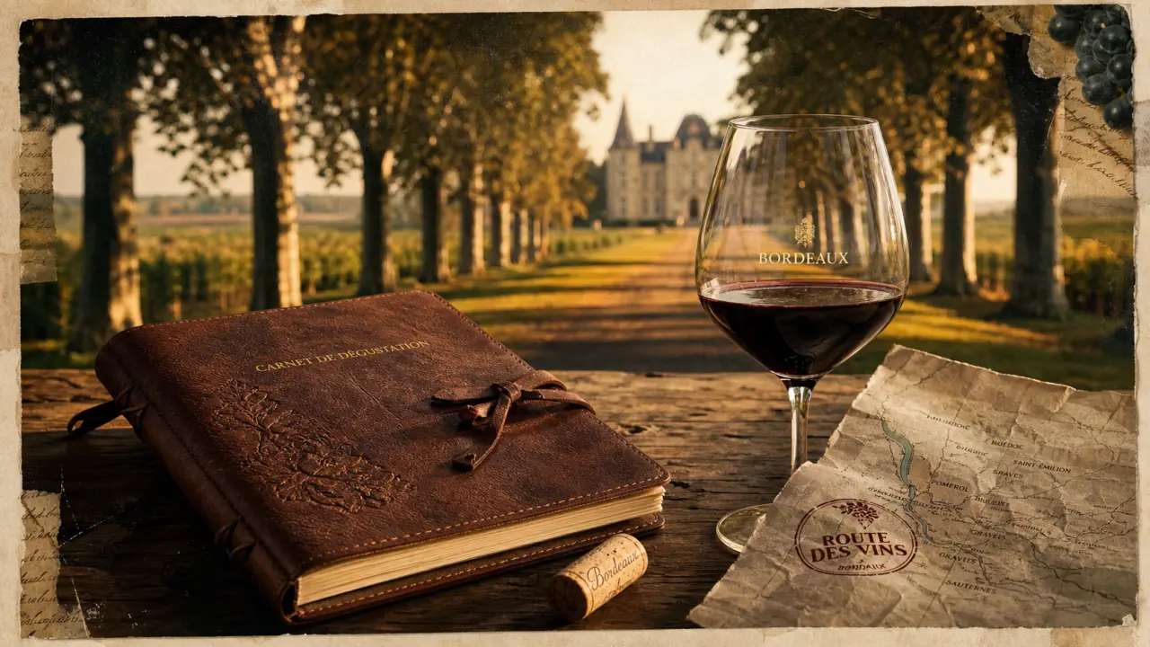 Route des vins Bordeaux : carnet et dégustation de vin rouge