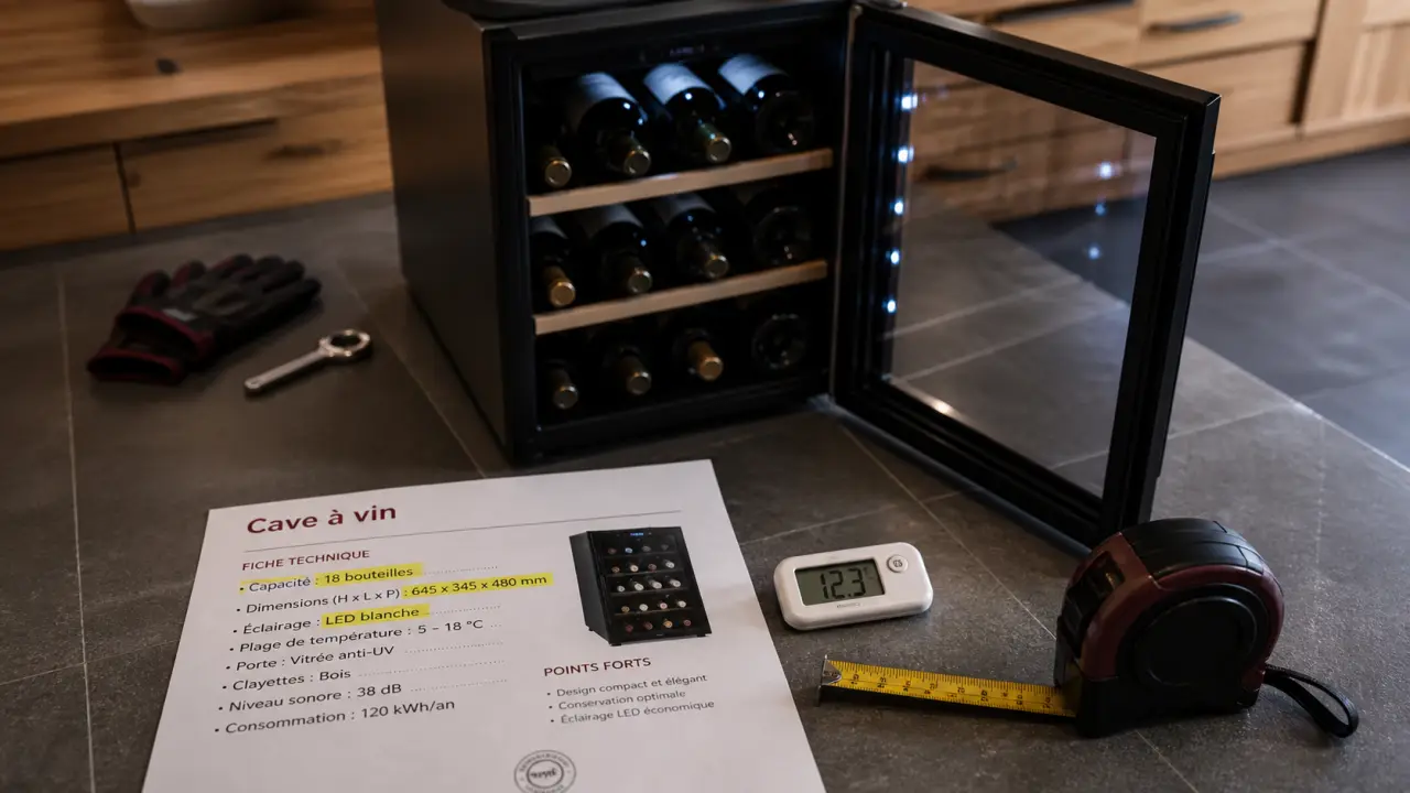 cave à vin brico dépôt 105 bouteilles, porte vitrée et fiche technique