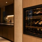 Cave à vin murale vitrée encastrée effet galerie, vitrifiée anti-UV