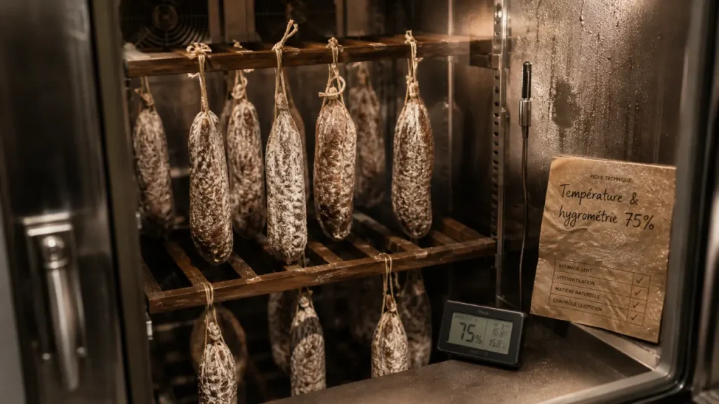 Cave à vin ventilée pour charcuterie : 12 à 14 °C et 75 % d’humidité pour un séchage régulier