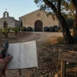 Château maïme domaine viticole : allée vers le chai, vignes et sécateur, Côtes de Provence