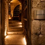 Éclairage cave à vin, lumière douce sur sol et casiers, sans reflets