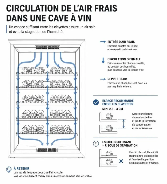 Importance de la circulation de l'air et de l'espacement des clayettes dans une cave à vin