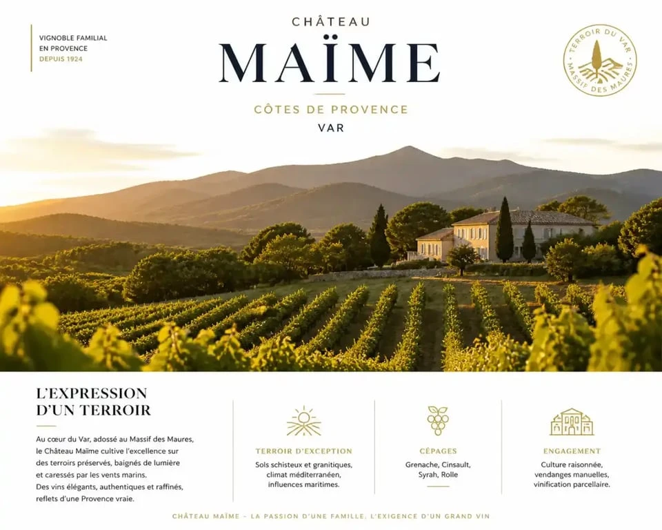 Vignoble du Château Maïme au pied du Massif des Maures, domaine viticole dans le Var