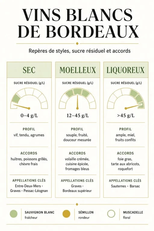 Vin blanc bordeaux : comparaison des styles sec, moelleux et liquoreux