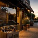 La route des vins Bouc-Bel-Air : vitrine de caviste et parking