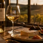 Loupiac vin blanc doré avec verre et foie gras