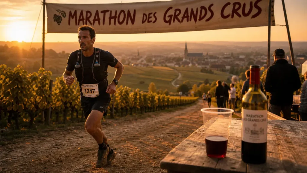 Marathon des grands crus : coureur entre vignes près de Dijon et dégustations