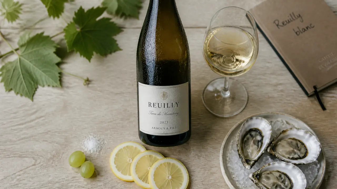 Reuilly vin blanc : verre, citron et huîtres, Sauvignon Blanc AOC au Centre-Loire