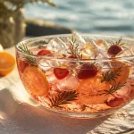 cocktail vin rosé sur glaçons, fraises et orange