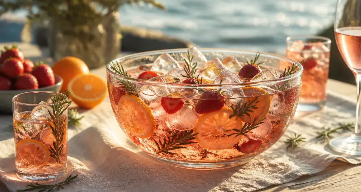 cocktail vin rosé sur glaçons, fraises et orange