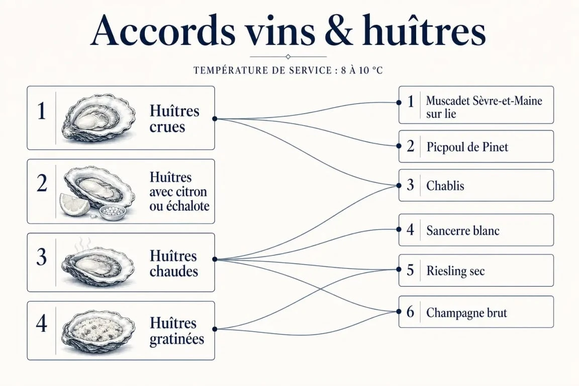 Vin blanc pour huitre : comparatif des accords selon le style de vin et la préparation des huîtres
