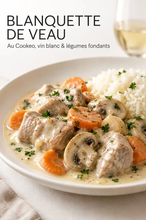 Blanquette de veau Cookeo au vin blanc servie avec du riz