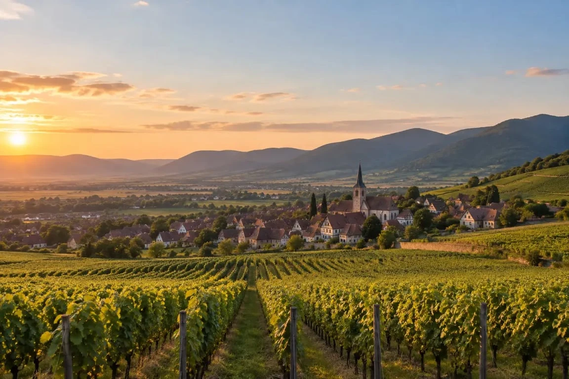 Colmar route des vins : vignobles alsaciens et village à colombages