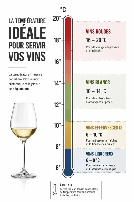 Infographie des températures idéales pour la conservation du vin en cave