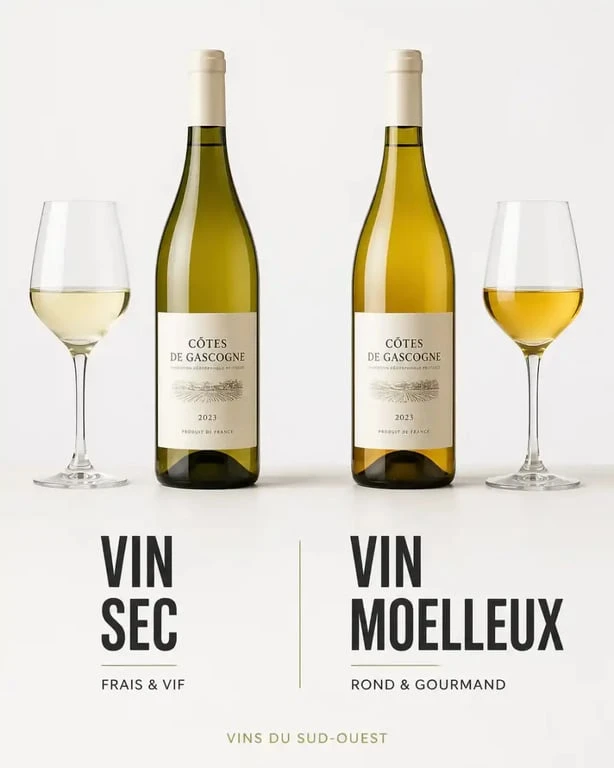 Tariquet vin blanc sec et moelleux côte à côte, deux styles de cuvées du Sud-Ouest