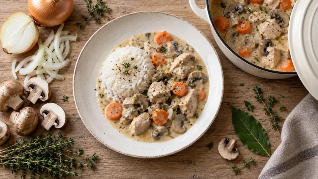 Blanquette de dinde au vin blanc : une sauce nappante sans ébullition