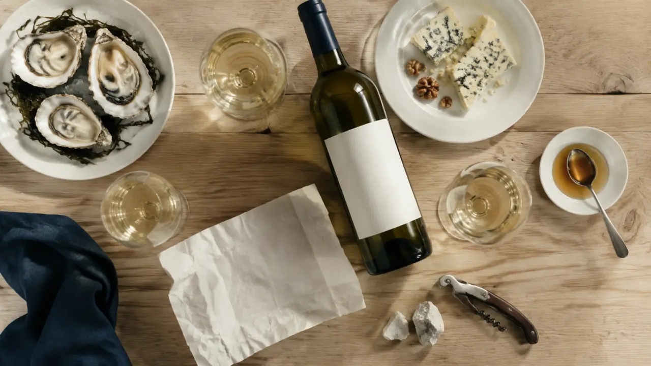 Vin blanc du bordelais en dégustation : verres et bouteille sur table en bois