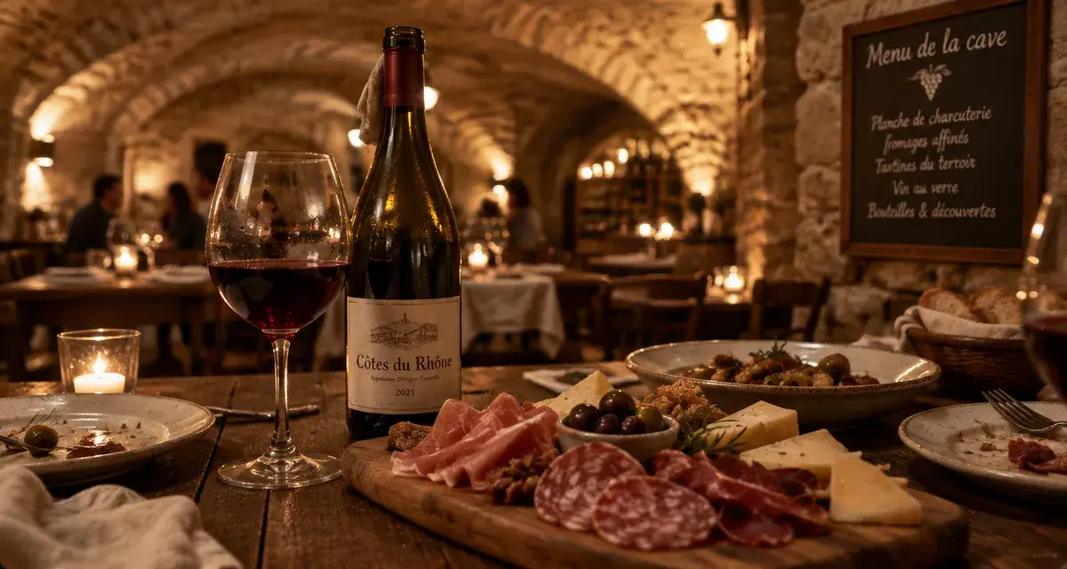 Cave à manger & cave à vin Maison Saint Crescent à Narbonne : planche et vin rouge