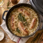 Diots au vin blanc avec oignons et sauce