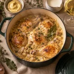 Poulet au vin blanc en cocotte, sauce à la crème